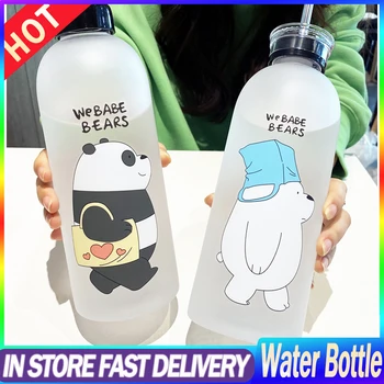 Steklenice za vodo 1000 ml Srčkan Panda Bear Pokal Plastike, Prozorni Motnega, Risanka Drinkware Waterbottle s Slamo ali Neprepustnih Skodelice